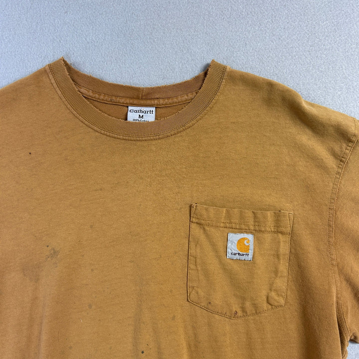 Vintage Carhartt Distressed and Faded Brown Pocket T Shirt Size Medium