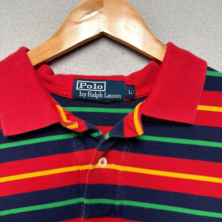 Vintage Polo Ralph Lauren Rainbow Stripe Y2K Polo Shirt Size Large