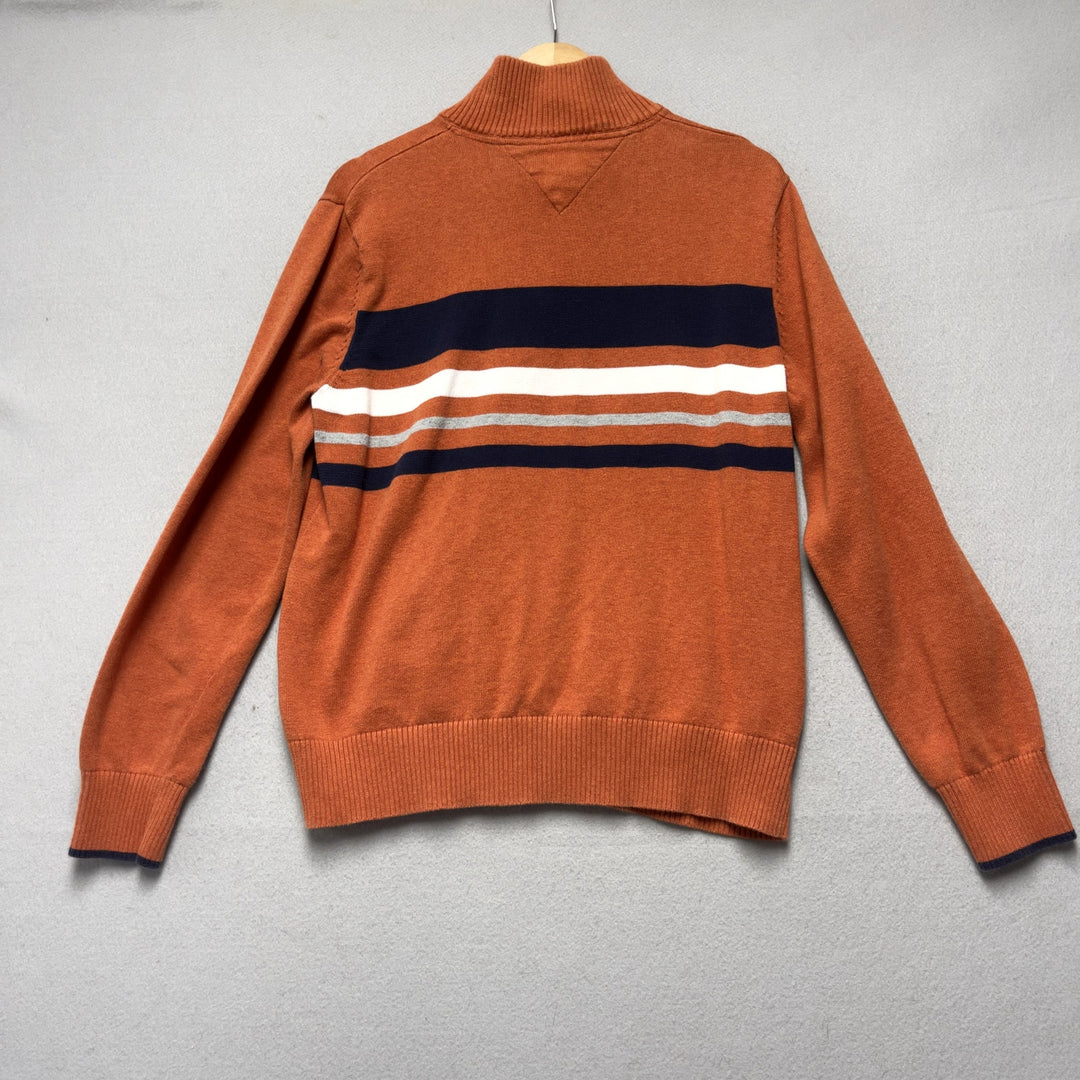 Men's Tommy Hilfiger Orange Striped 1/4 Zip Sweater Size Large