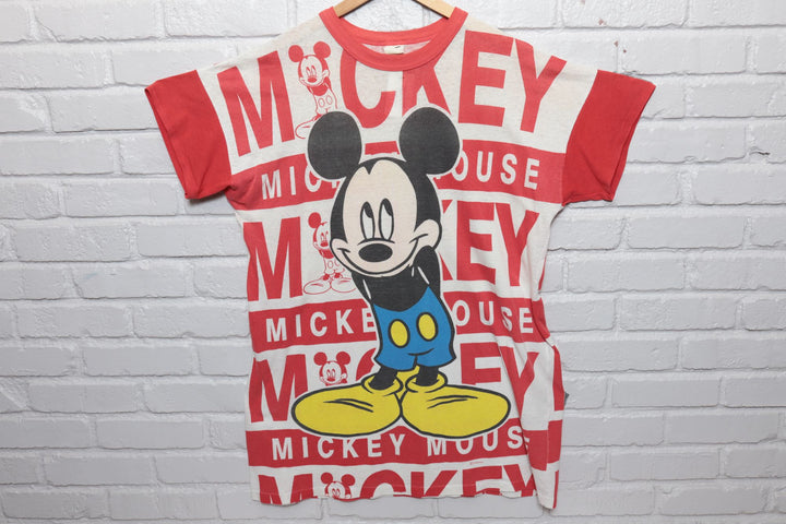 80s Vintage Mickey Mouse AOP Sleep T Shirt Size XL