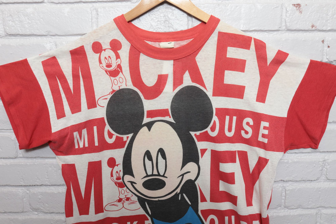 80s Vintage Mickey Mouse AOP Sleep T Shirt Size XL