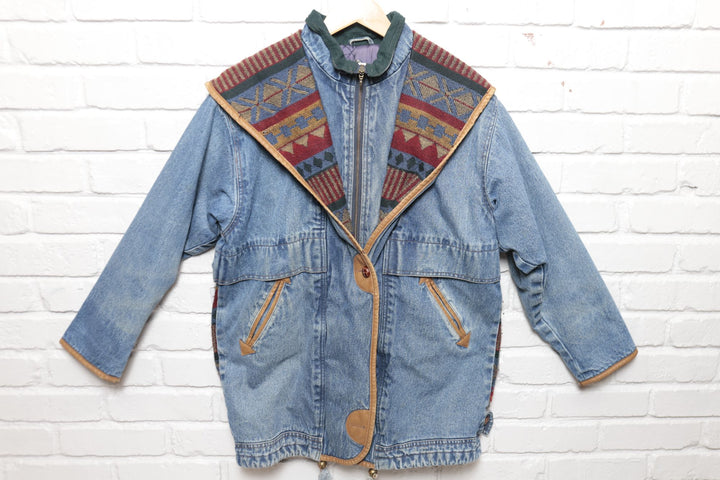 90s Vintage  Rock Creek Southwestern Denim Jacket Size Small