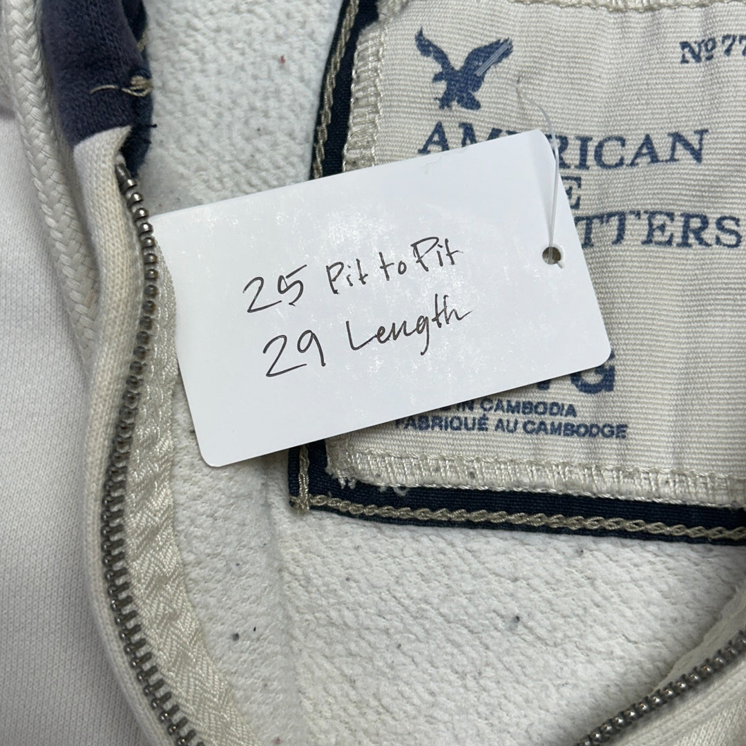 American Eagle Mens XL Navy White Two Tone Vintage Grunge Y2k Distressed Hoodie