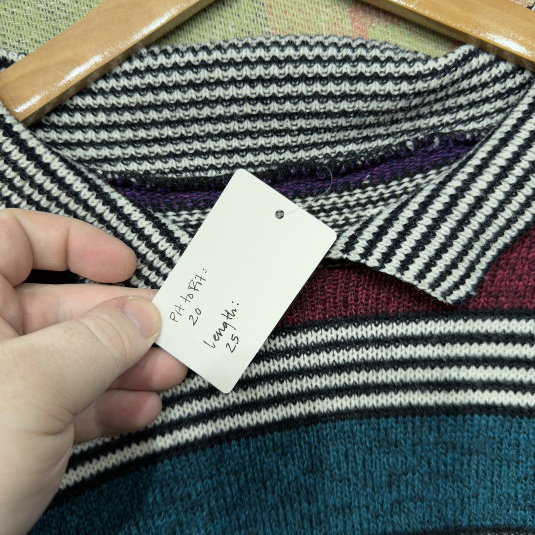 Striped Vintage Collared  Sweater  Size Medium 80s