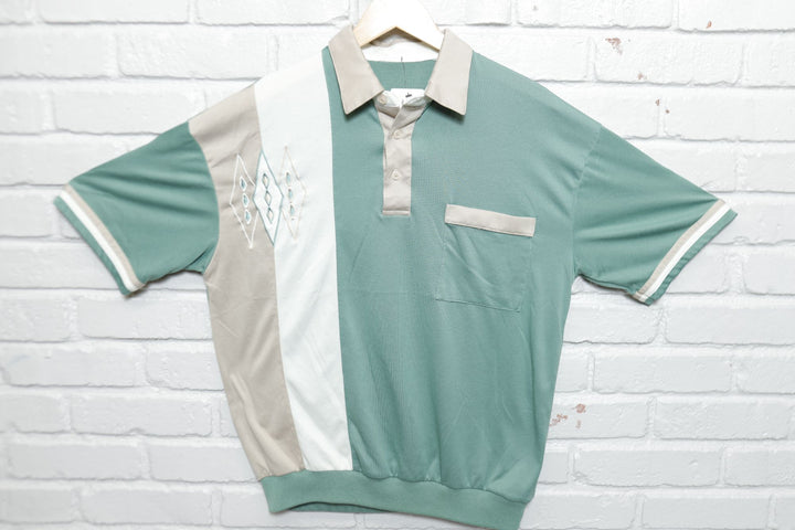 Green and tan Vintage Polo Shirt Large 90s