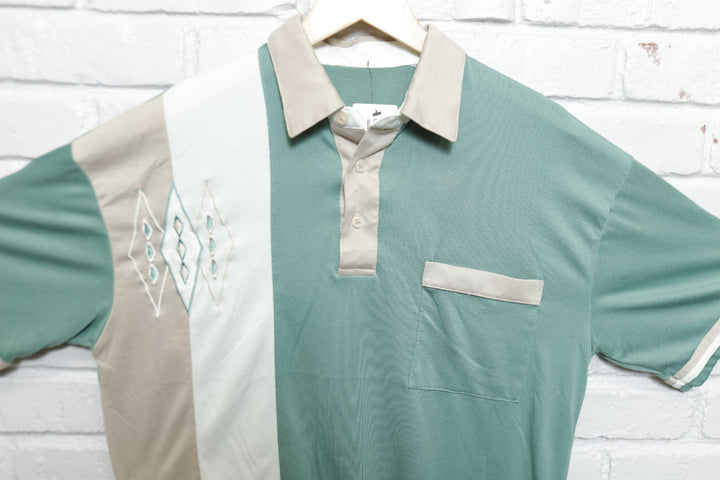 Green and tan Vintage Polo Shirt Large 90s