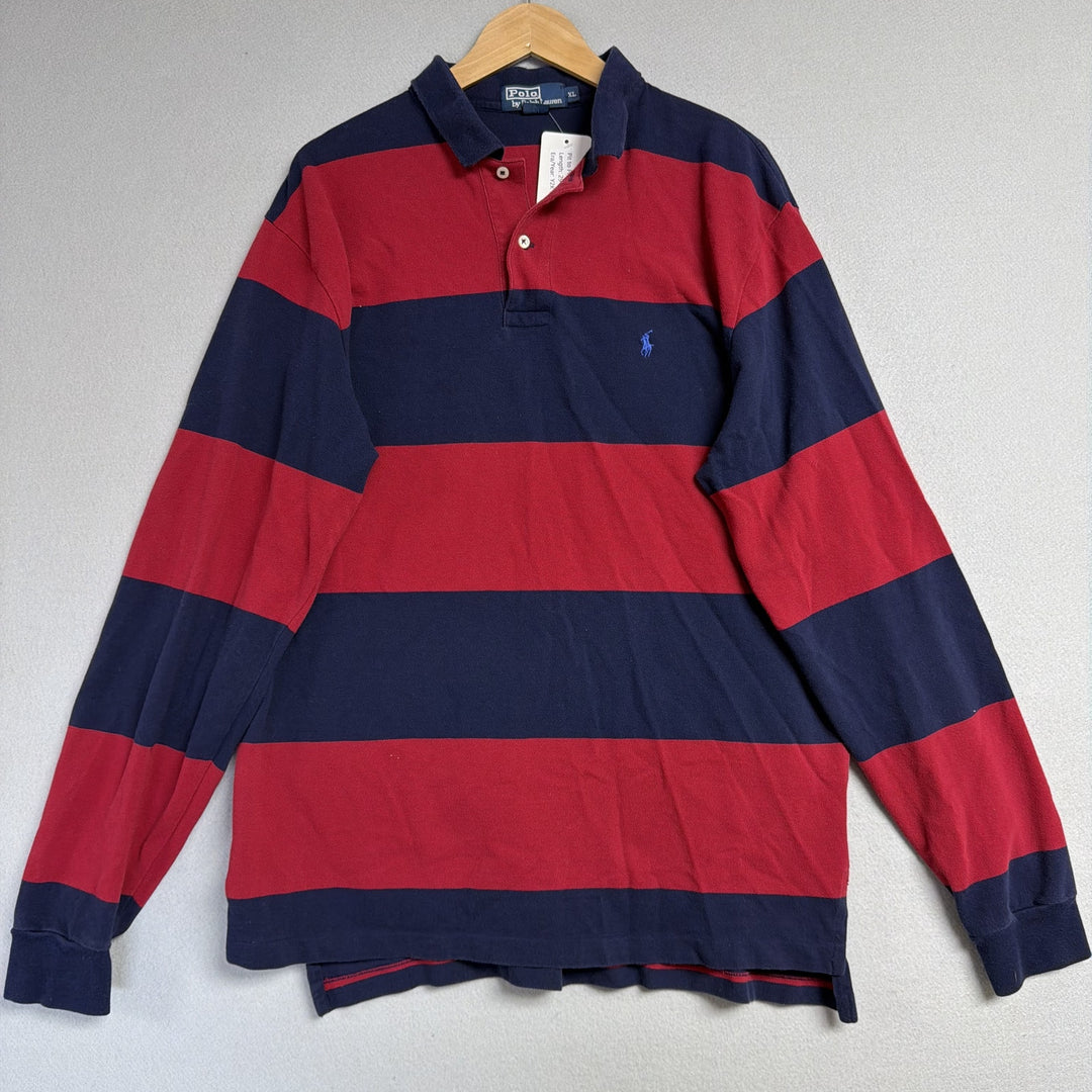 Vintage Ralph Lauren Red and Blue Long Sleeve Polo Shirt Size XL