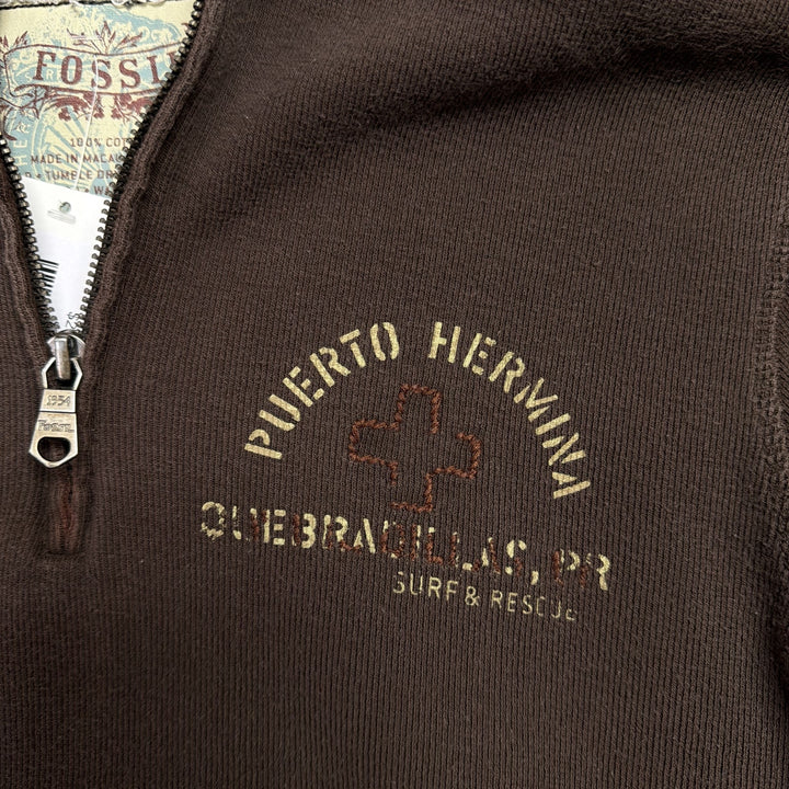 Vintage Fossil Puerto Hermana Quarter Zip Sweatshirt Size Medium