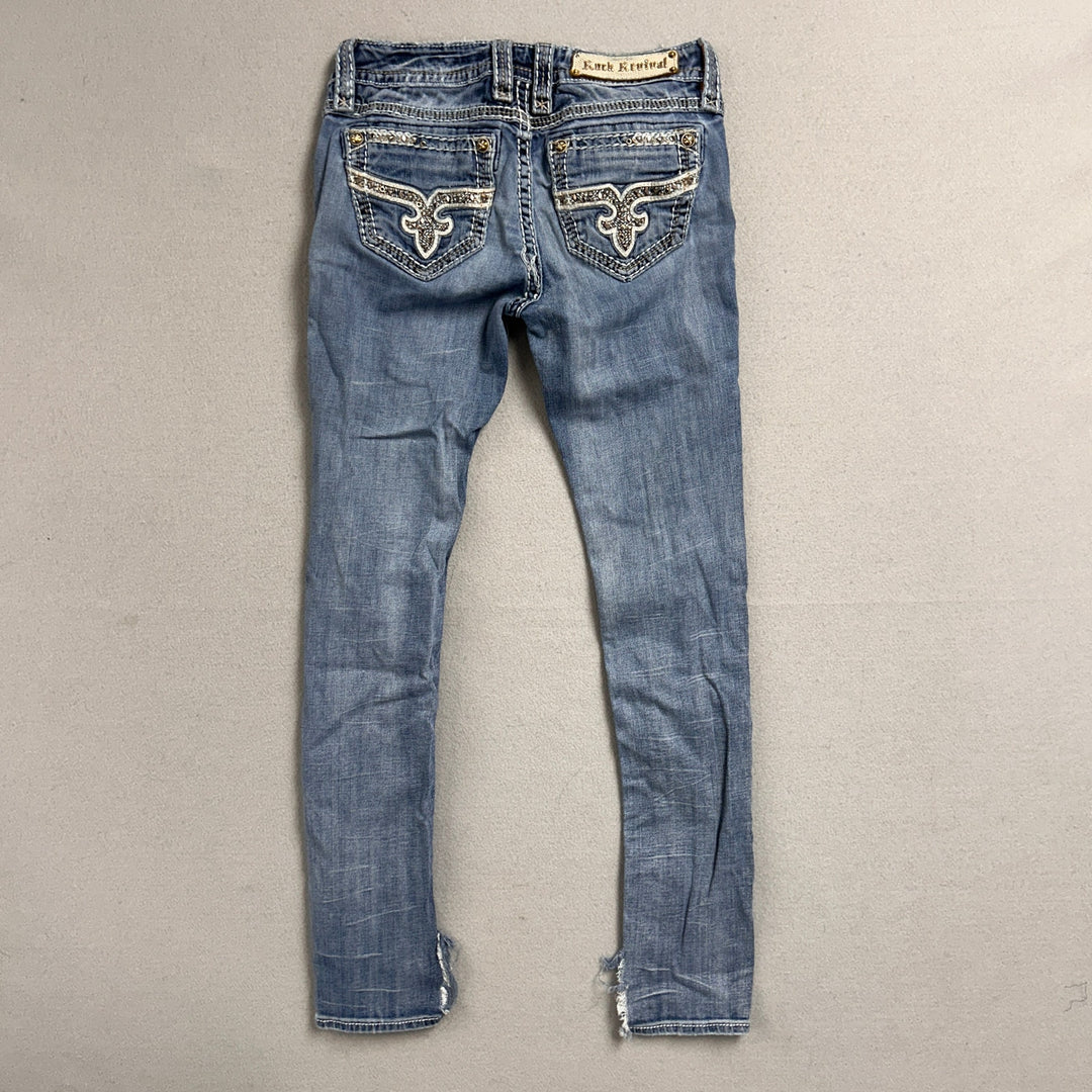 Women's Rock Revival Alost Skinny Jeans 30x30 Big Stitch Y2K