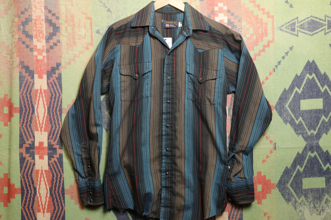 Pan Handle Slim Vintage Striped Pearl Snap Shirt 90s Small