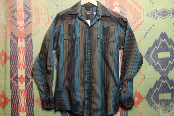 Pan Handle Slim Vintage Striped Pearl Snap Shirt 90s Small