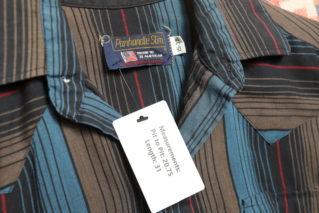 Pan Handle Slim Vintage Striped Pearl Snap Shirt 90s Small