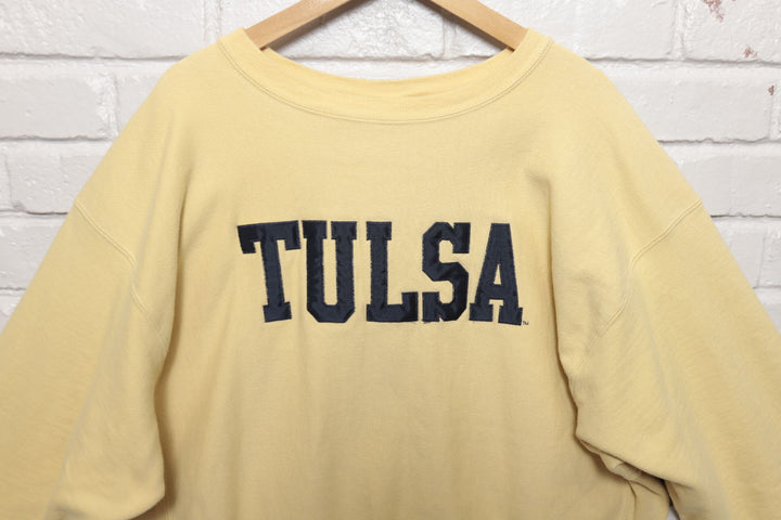 90s Vintage Champion Reverse Weave Tulsa Yellow Sweatshirt Size XL