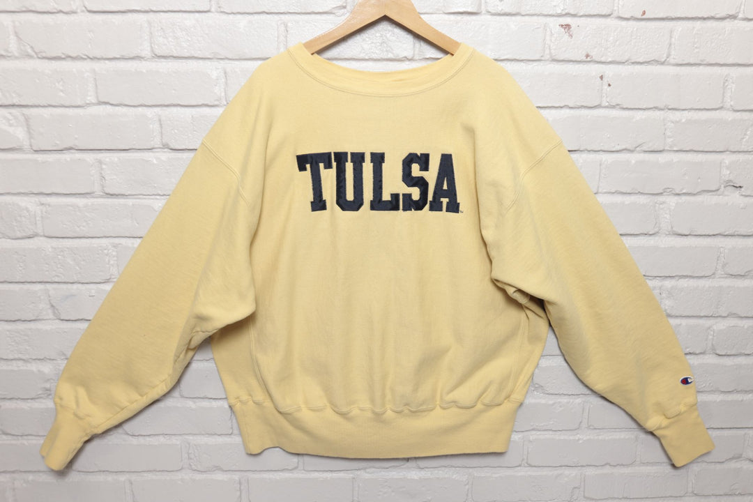 90s Vintage Champion Reverse Weave Tulsa Yellow Sweatshirt Size XL