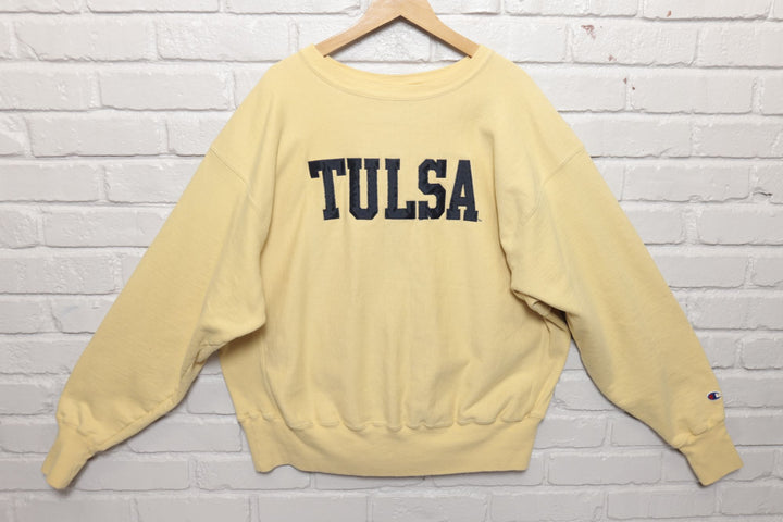 90s Vintage Champion Reverse Weave Tulsa Yellow Sweatshirt Size XL