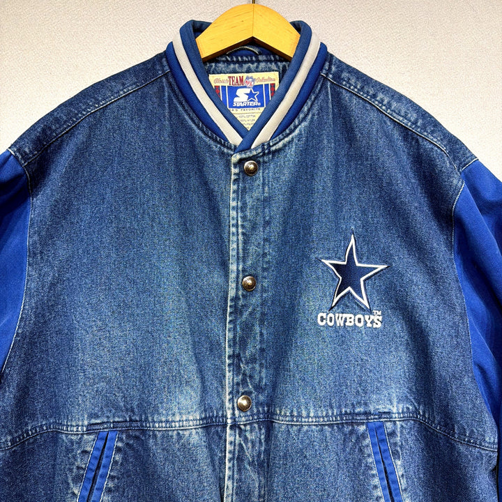 Vintage Dallas Cowboys Starter Denim Bomber Jacket Size XL