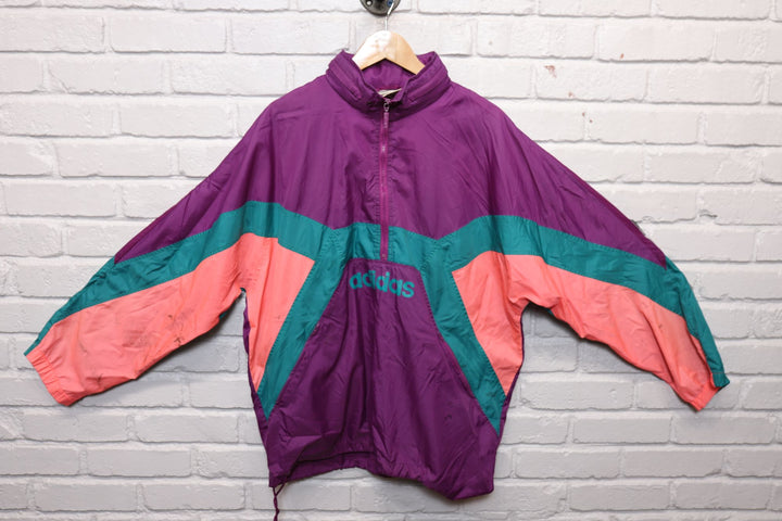 80s adidas purple teal and pink windbreaker jacket size medium