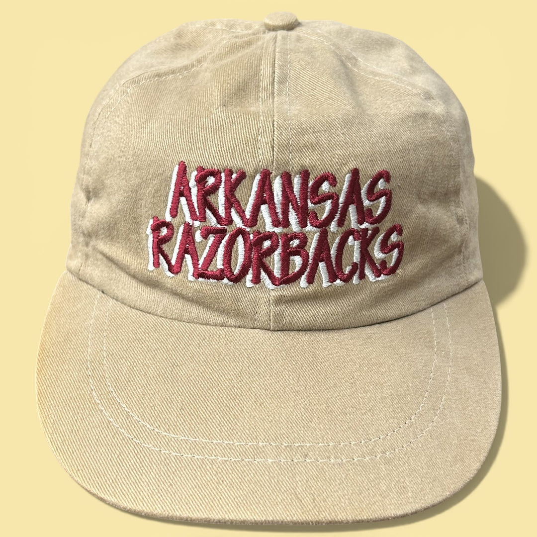 Vintage 90s University of Arkansas Razorbacks Khaki Elastic Back Hat