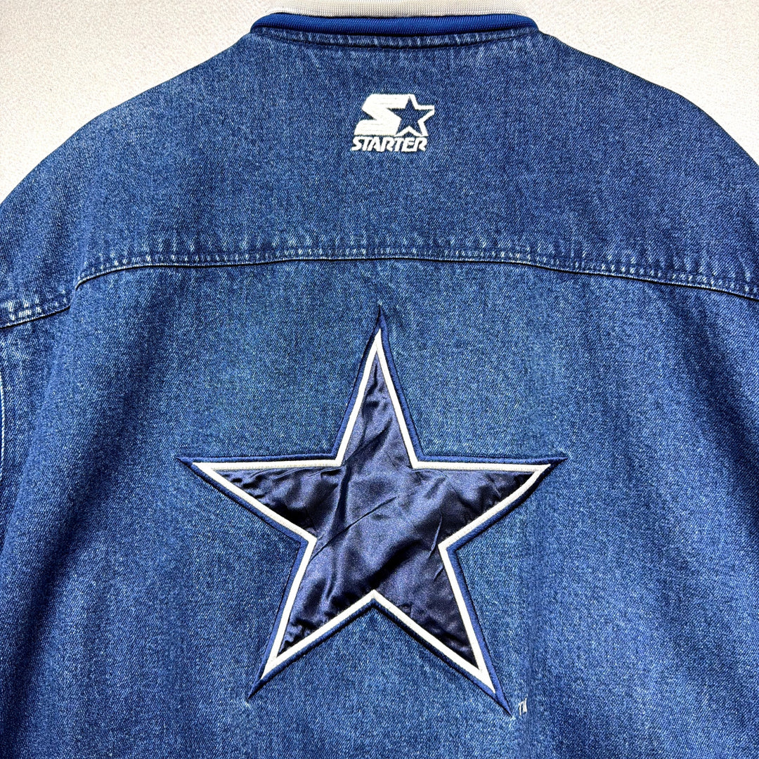 Vintage Dallas Cowboys Starter Denim Bomber Jacket Size XL