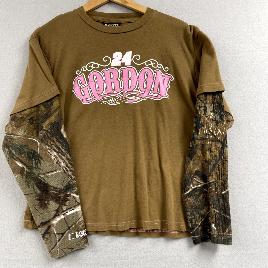 Y2k Girls Jeff Gordon Camo Brown Long Sleeve NASCAR Shirt XL