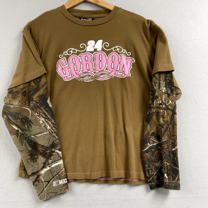 Y2k Girls Jeff Gordon Camo Brown Long Sleeve NASCAR Shirt XL