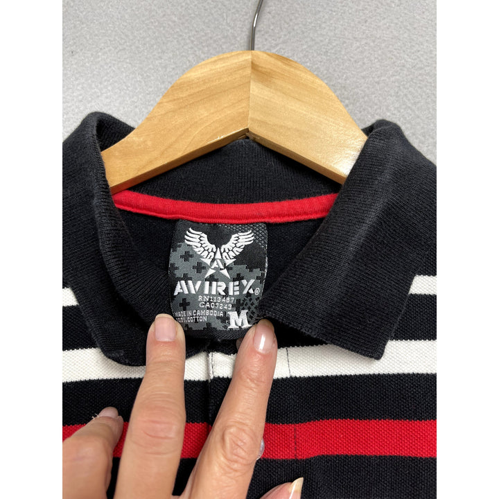 Y2K Avirex Men's Black Red Grey Polo Size Medium