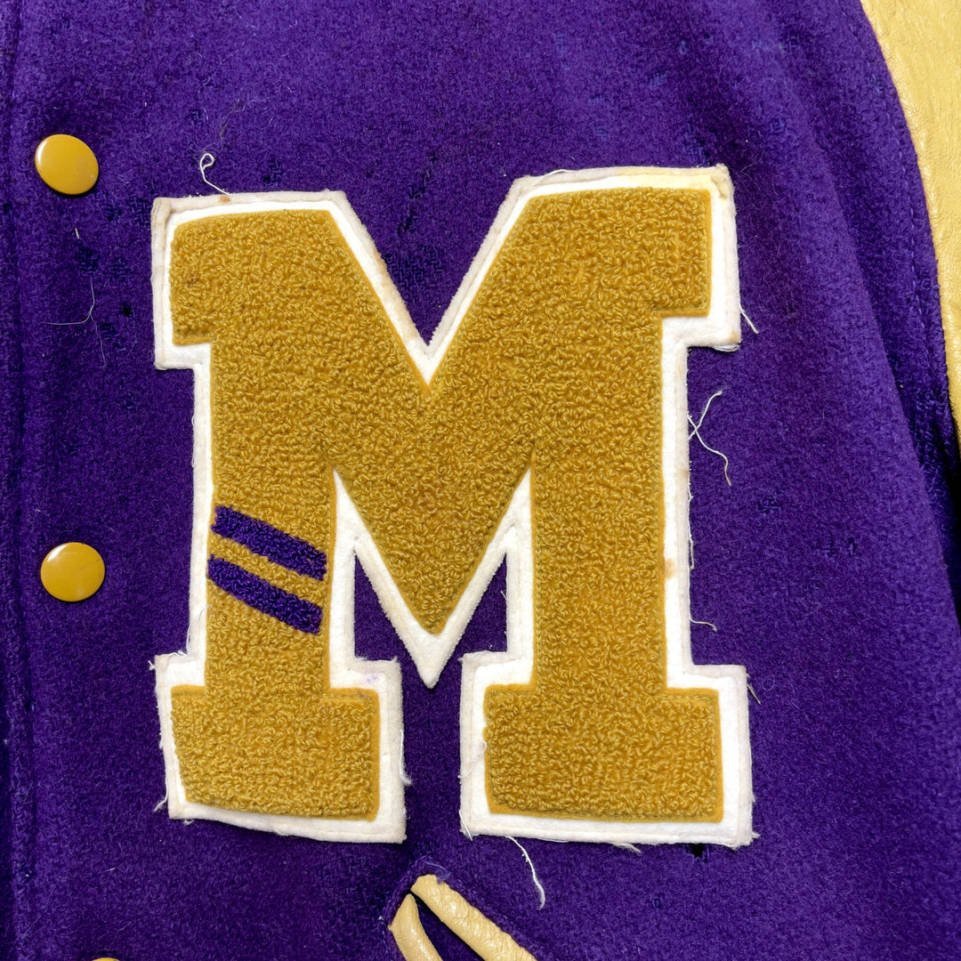 Vintage 70's Varsity High School Letterman Jacket Gold & Purple XL