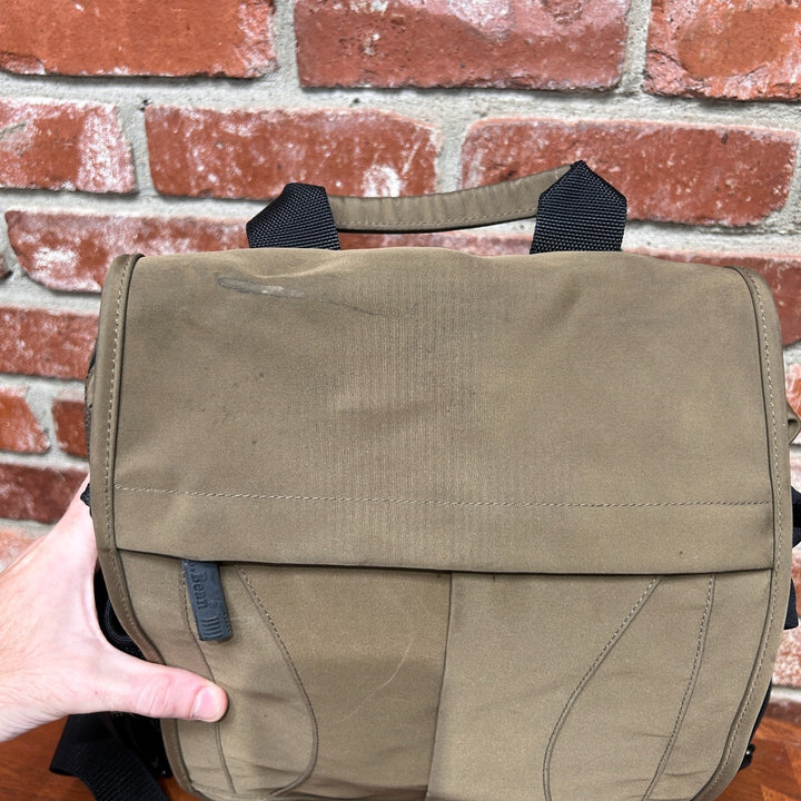 LL Bean Nylon Tan Travel Messenger Bag Locking Front Flap