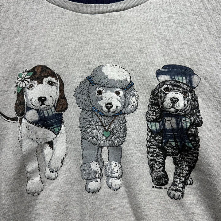 Vintage 90s  Plaid Sleeve Dog Sweatshirt Size Small