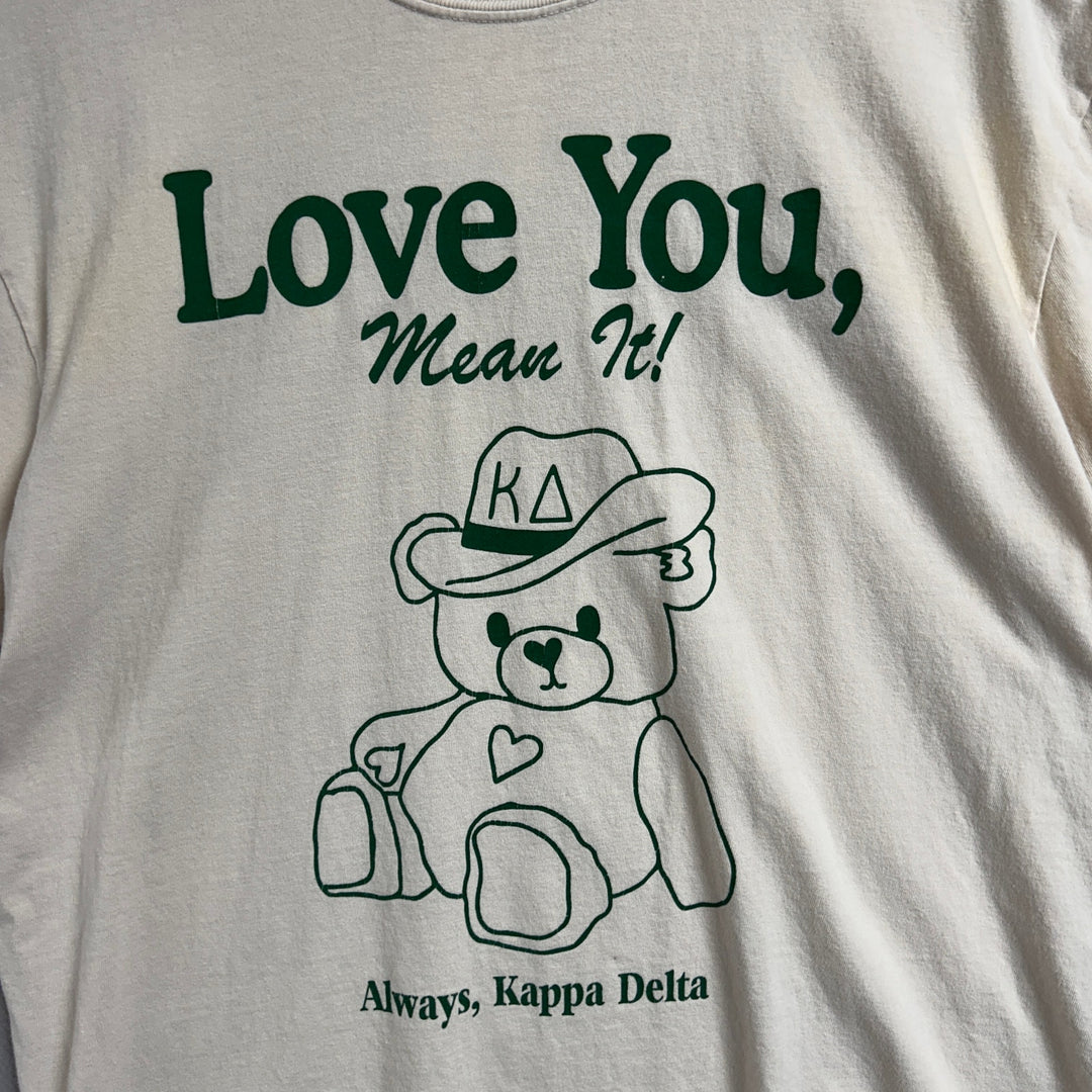"Love you, Mean it!" Kappa Delta Bear Arkansas Sorority Shirt Large