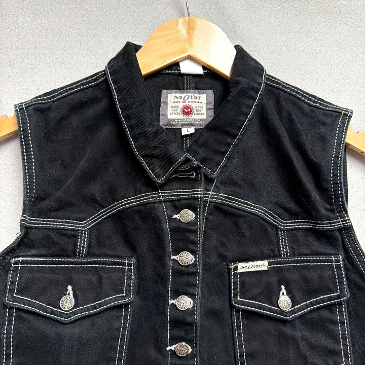 Vintage Women's Black Denim Vest Size Large