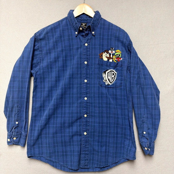 Vintage Looney Tunes Plaid Button Down Shirt Size Small