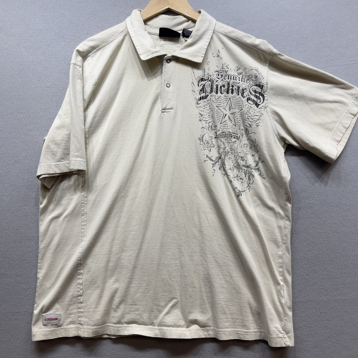 Men's Y2K Graphic Print White Polo Shirt Size XL