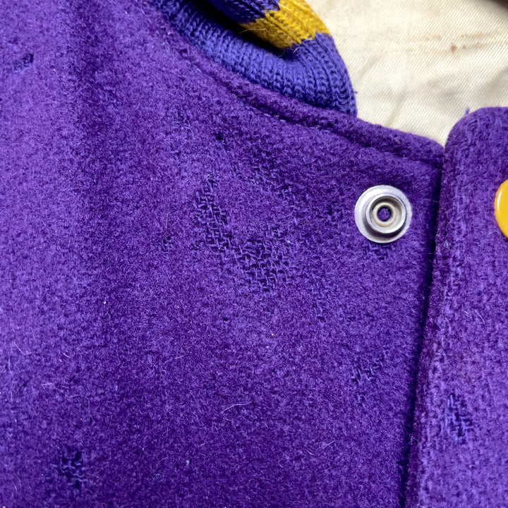 Vintage 70's Varsity High School Letterman Jacket Gold & Purple XL