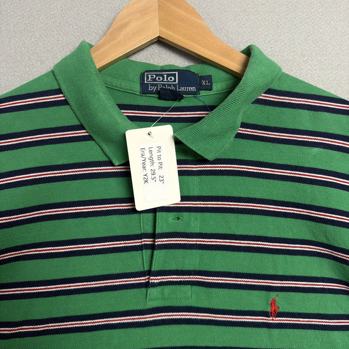 Vintage Ralph Lauren Green Striped Polo Shirt Size XL