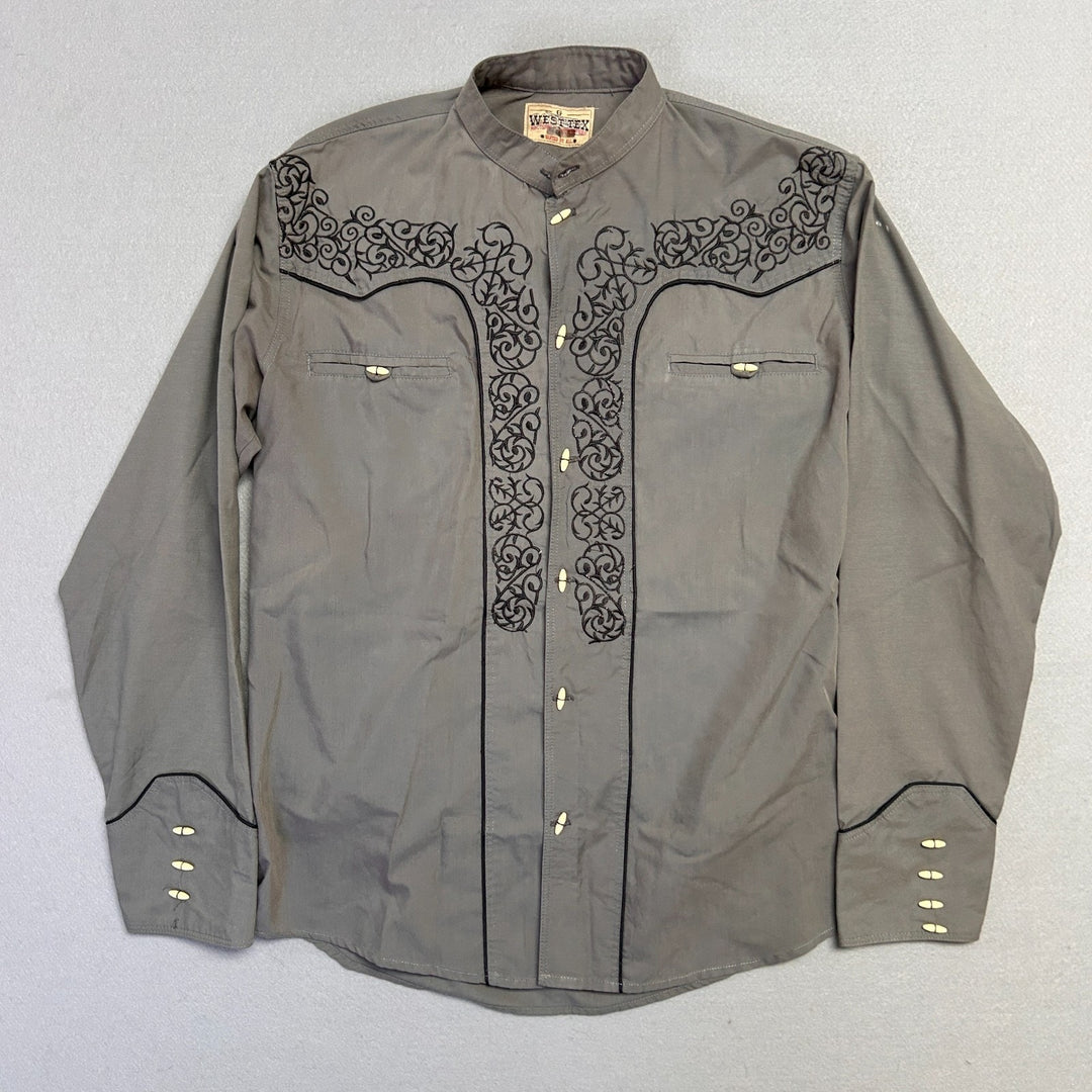 Vintage West Tex Men's Grey Embroidered Western Button-Up Size Large