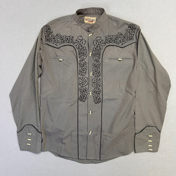 Vintage West Tex Men's Grey Embroidered Western Button-Up Size Large