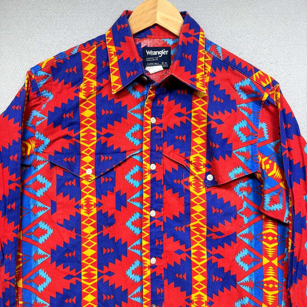 Vintage Wrangler Southwestern Aztec Print Button Down Shirt Size Medium