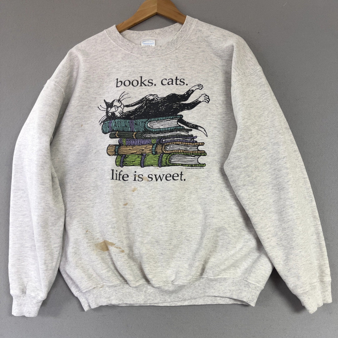 Vintage Books and Cats Sweatshirt Size Large