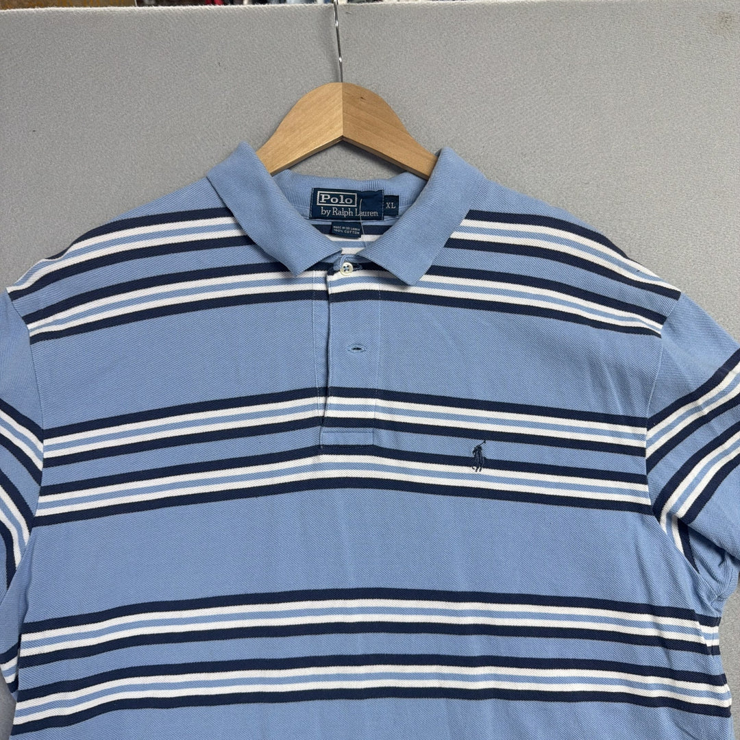 Vintage Ralph Lauren Blue Stripe Polo Shirt Size XL