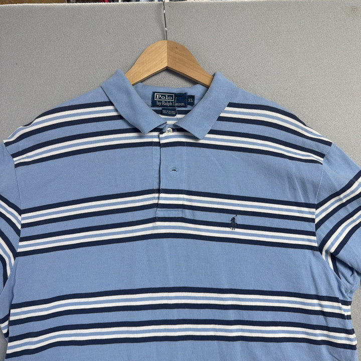Vintage Ralph Lauren Blue Stripe Polo Shirt Size XL