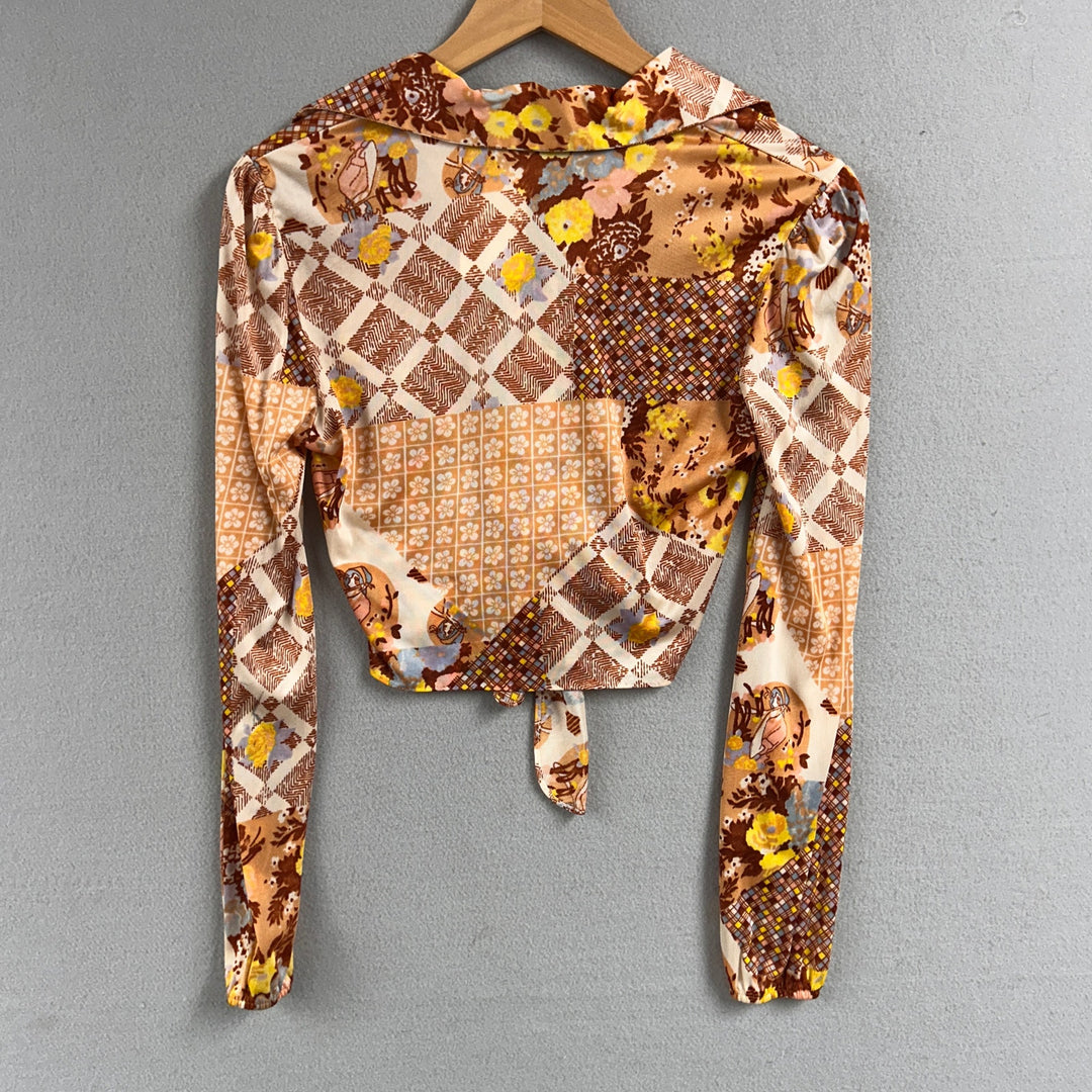 Vintage 70s Tie Front Disco Polyester Shirt Size Medium