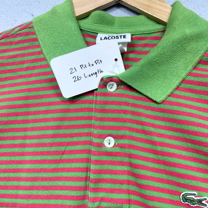 Lacoste Green and Pink Striped polo Shirt Size 5 Large