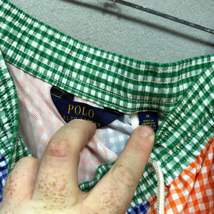 Polo Ralph Lauren Multicolor Gingham Plaid Swim Trunks Size Medium