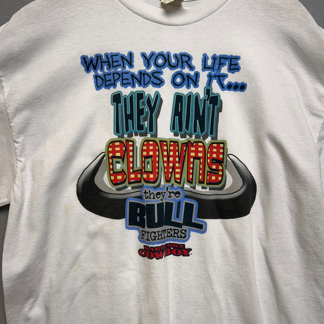 Vintage Rodeo Clowns Bull Fighters White Shirt Size XL