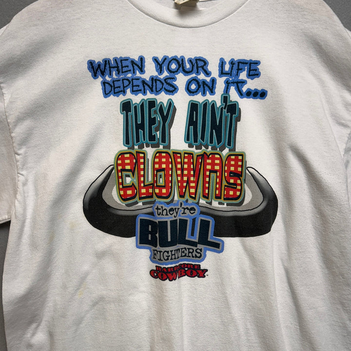 Vintage Rodeo Clowns Bull Fighters White Shirt Size XL