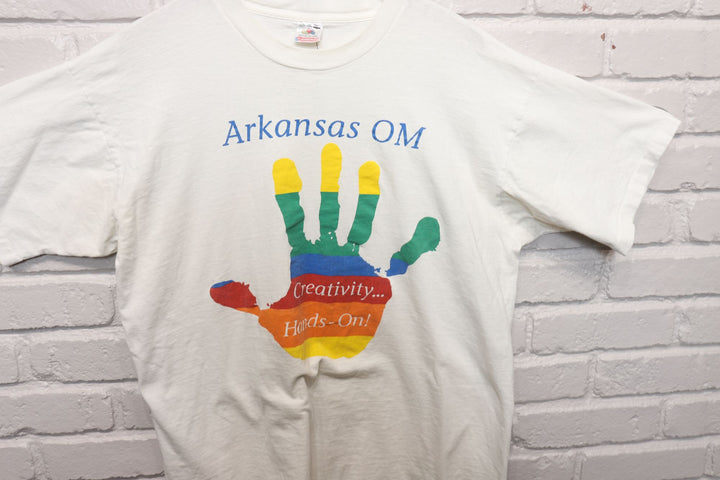 90s arkansas odyssey of the mind rainbow hand tee size xl