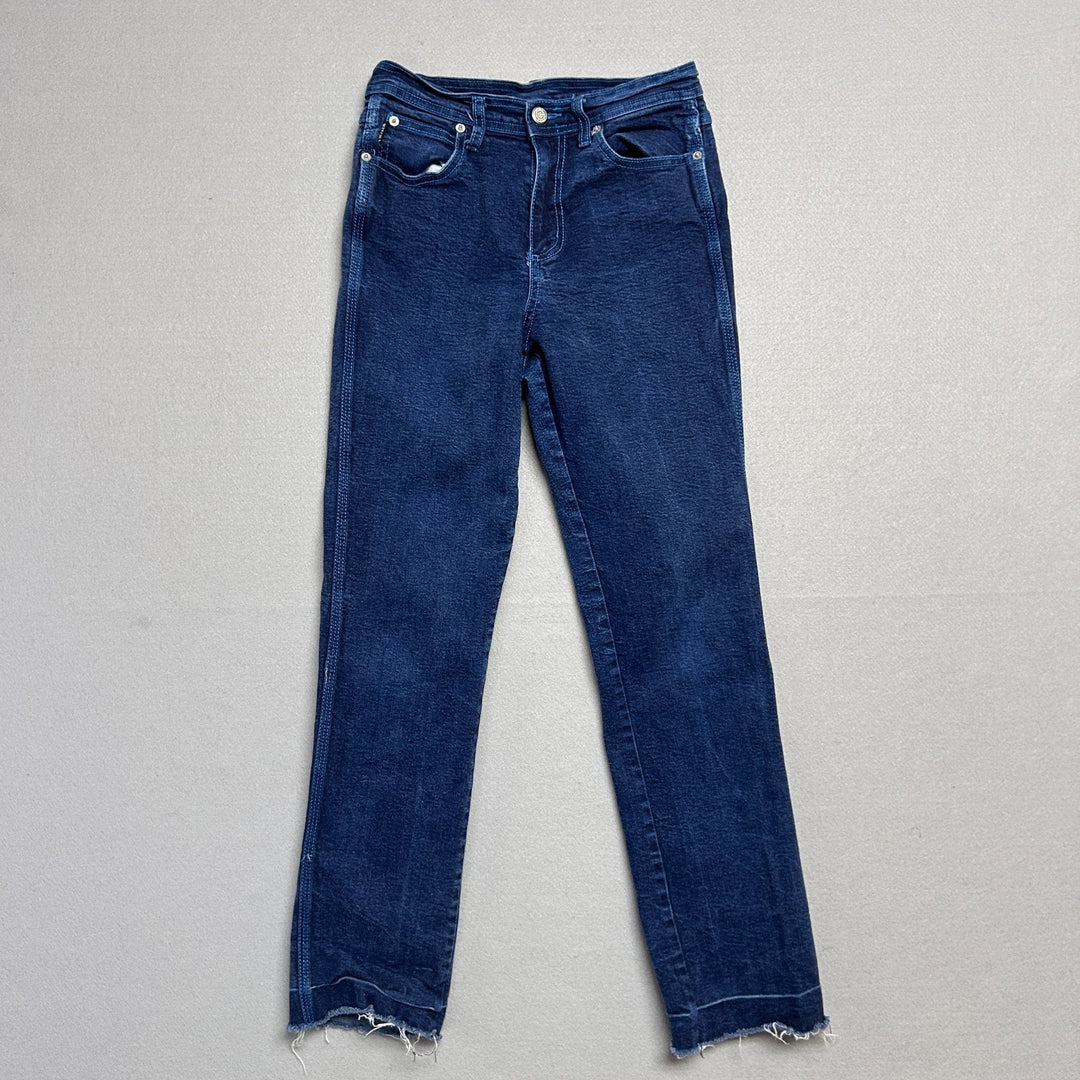 Vintage 80's Watch LA Women's Mid Rise Dark Wash Jeans W/ Blue Stitching 26 x 29
