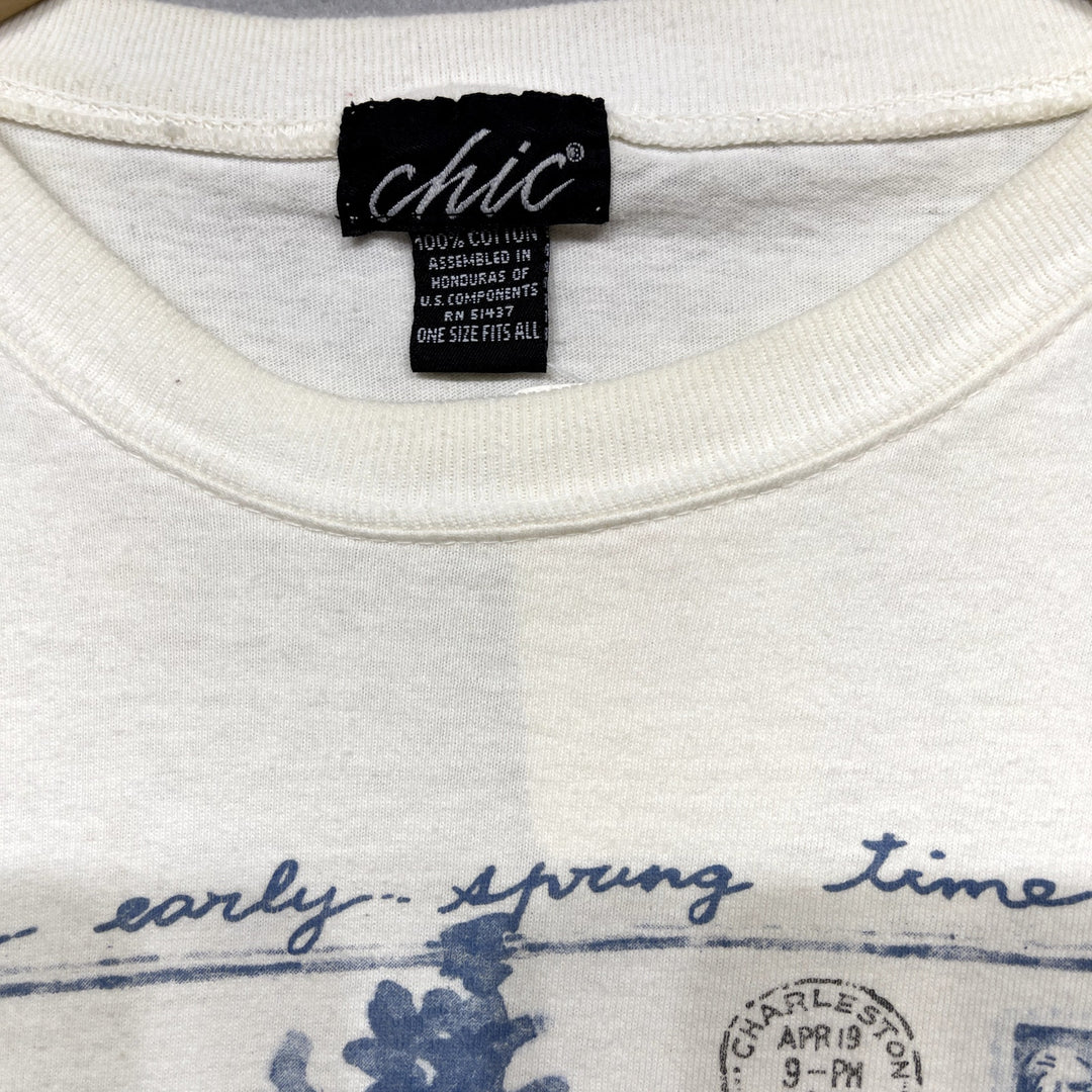 Vintage Blue Flower T Shirt Size Large