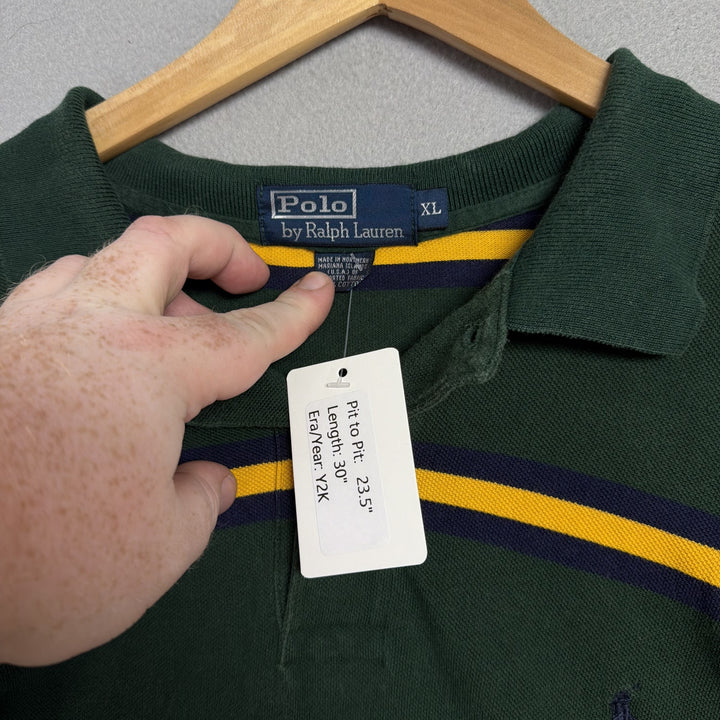 Vintage Ralph Lauren Green Striped Polo Shirt Size XL